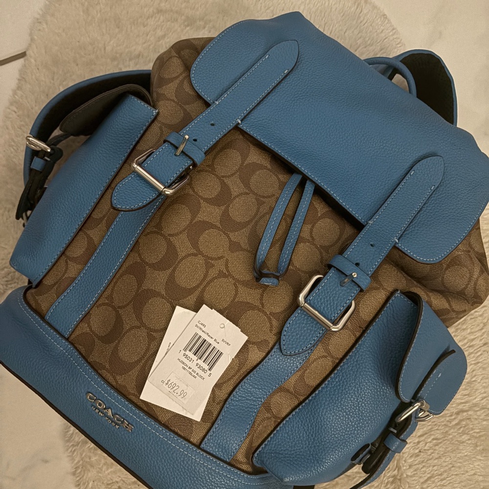 Coach Blue and Brown Leather Backpack